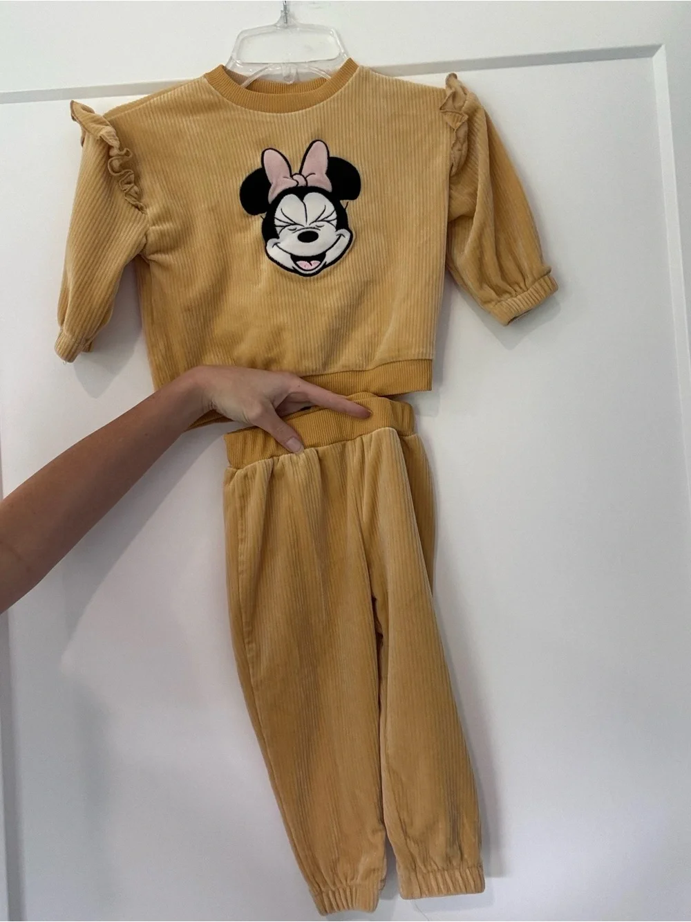 Disney Baby Minnie Mouse Yellow Ribbed Velour Sweat Set 18m